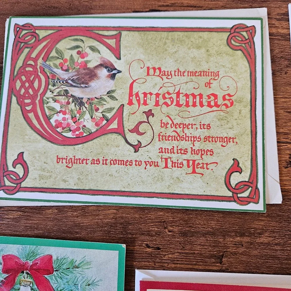 Vtg 70s 80s Christmas Greeting Cards Lot 7 Assorted Religious Santa Birds Unused